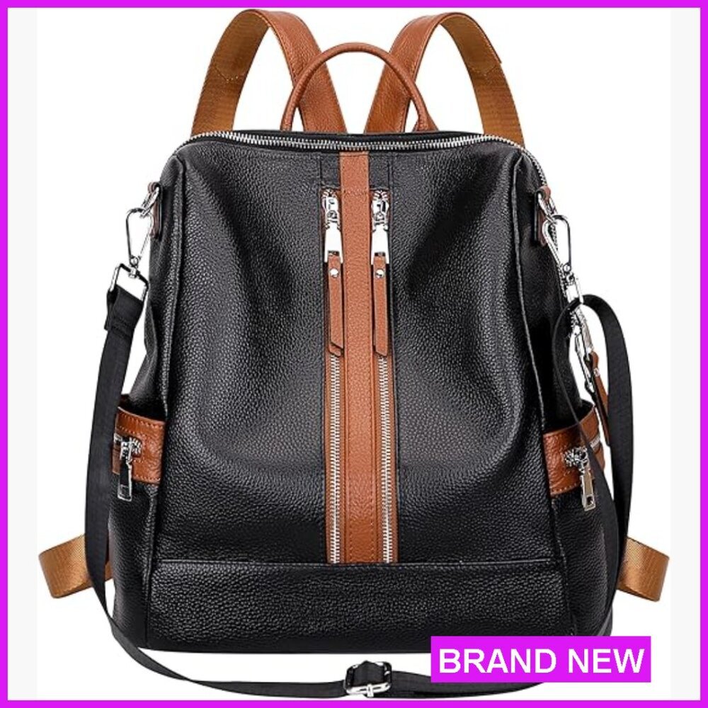 Genuine Leather Backpack Purse Convertible Shoulder Bag Elegant Casual Daypack